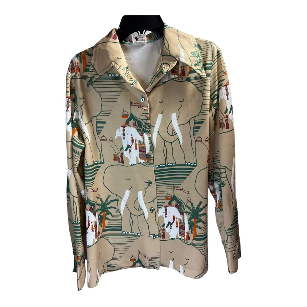 Vintage 1970’s Jane Colby Dagger Collar Elephant Shirt
